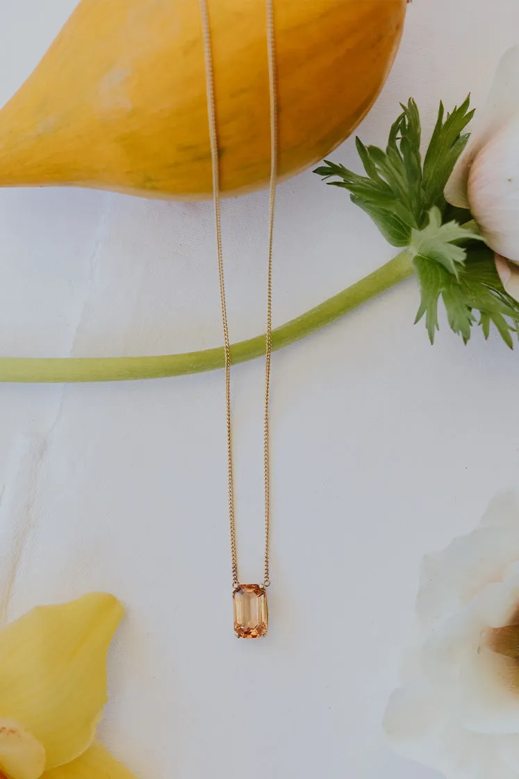 Prong Set Gemstone Necklace - Sunstone 14k