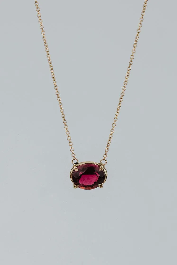 Prong Set Gemstone Necklace - Tourmaline 14K Yellow Gold