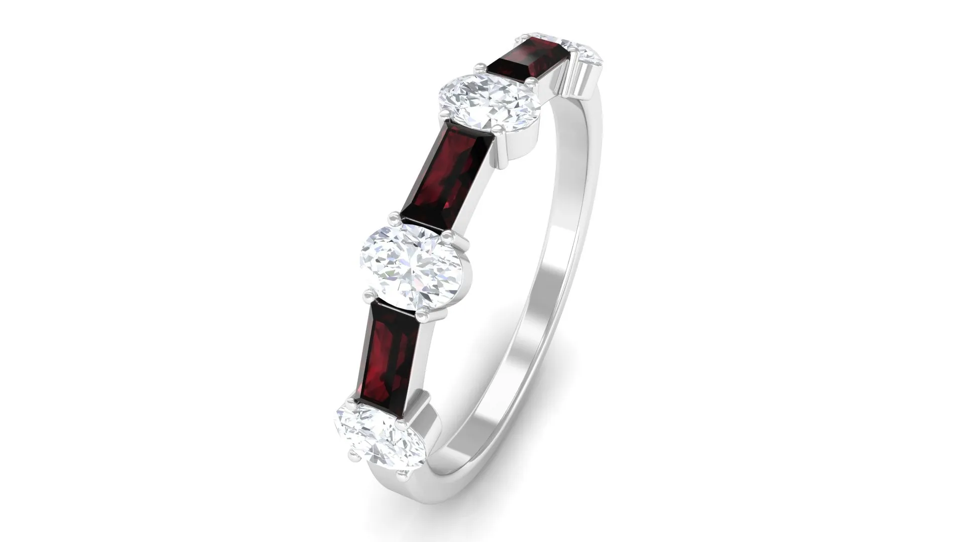 Pure Garnet and Diamond Half Eternity Ring