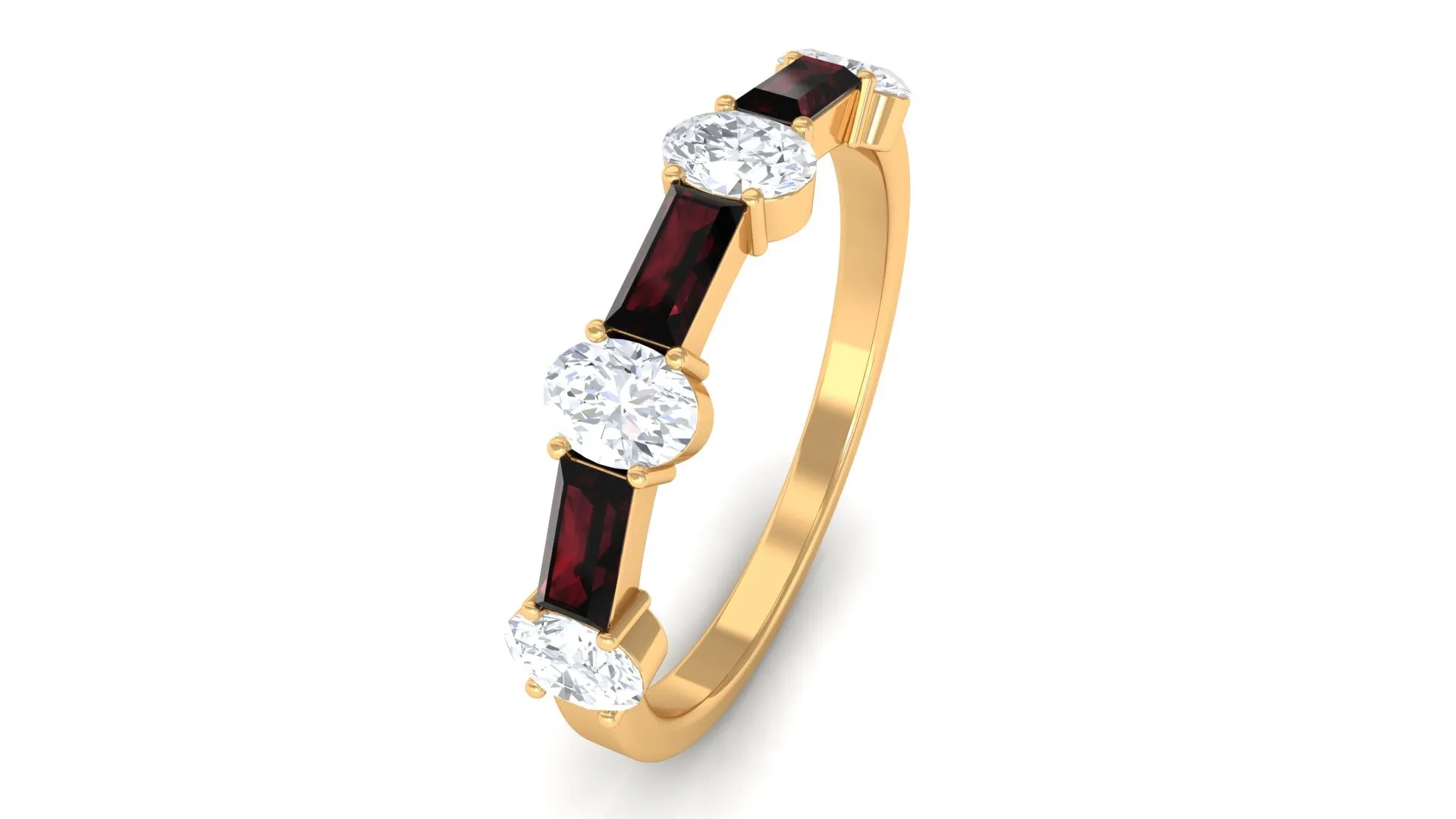 Pure Garnet and Diamond Half Eternity Ring