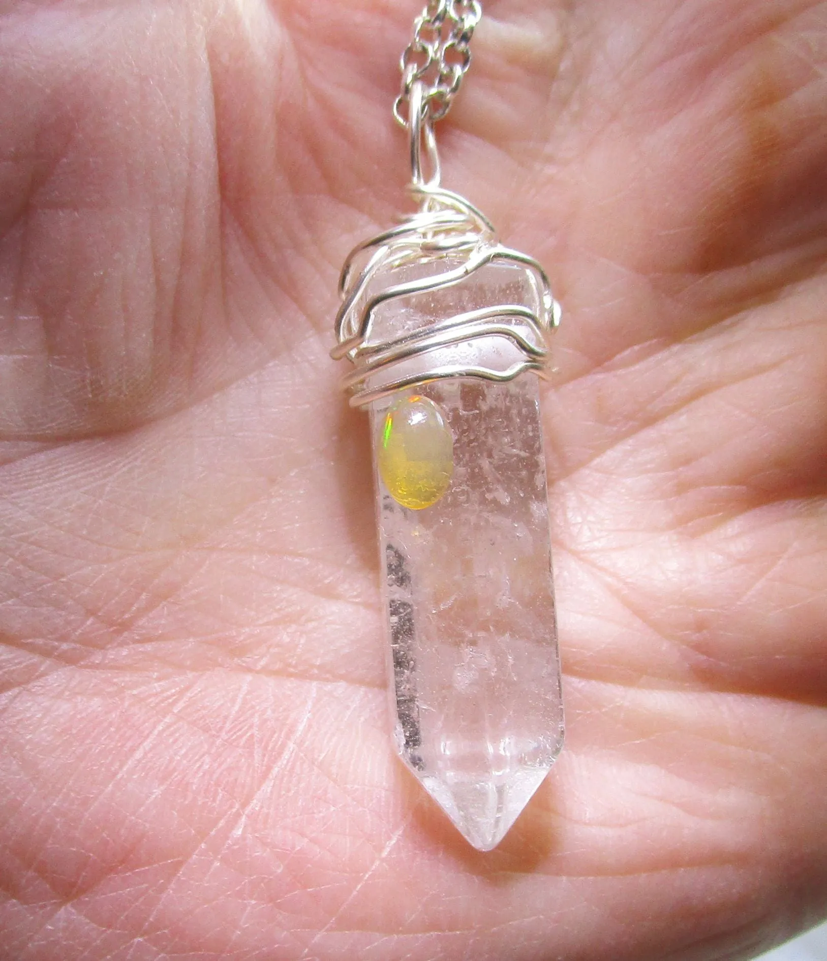 Quartz Crystal Natural Welo Opal Gemstone Pendant Necklace