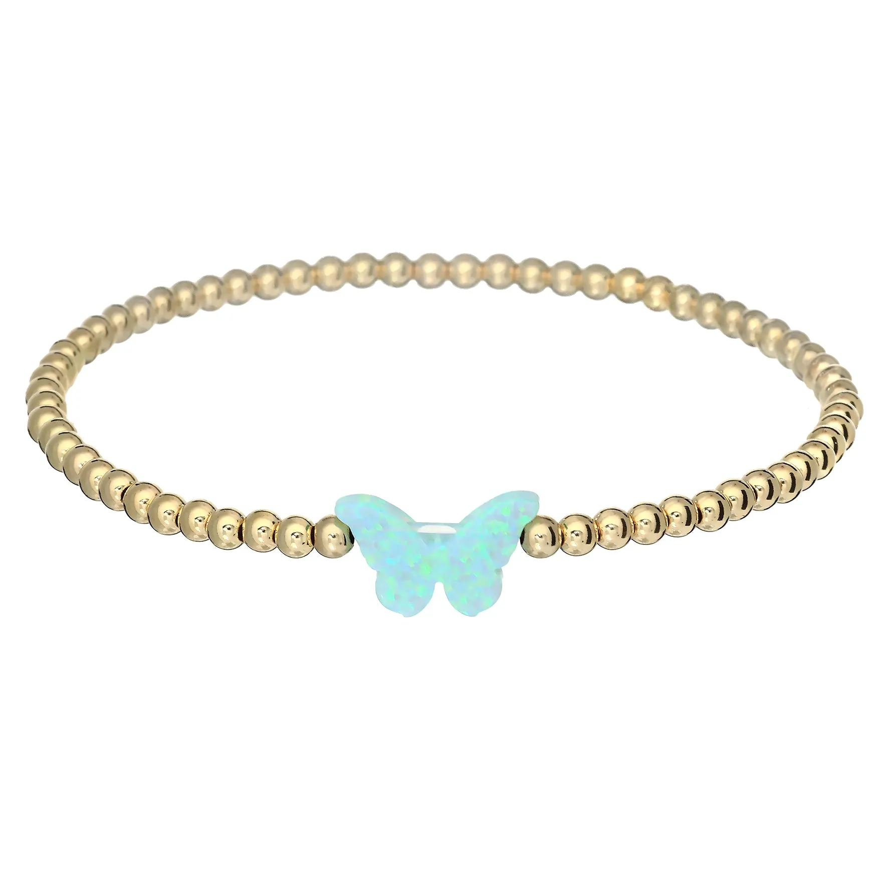 "CLASSIC OPAL BUTTERFLY" Charm and Gold Filled Ball Beaded Bracelet