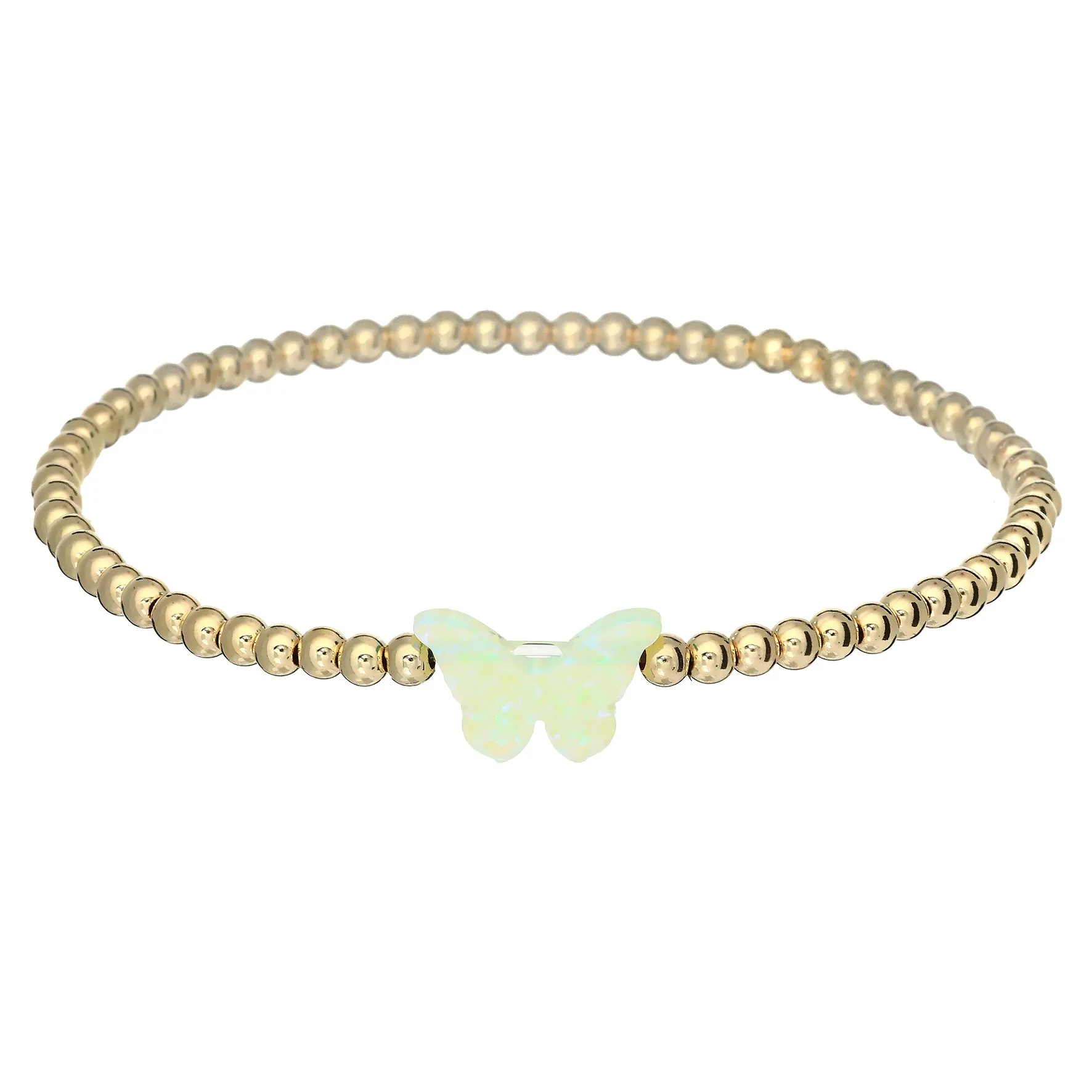 "CLASSIC OPAL BUTTERFLY" Charm and Gold Filled Ball Beaded Bracelet