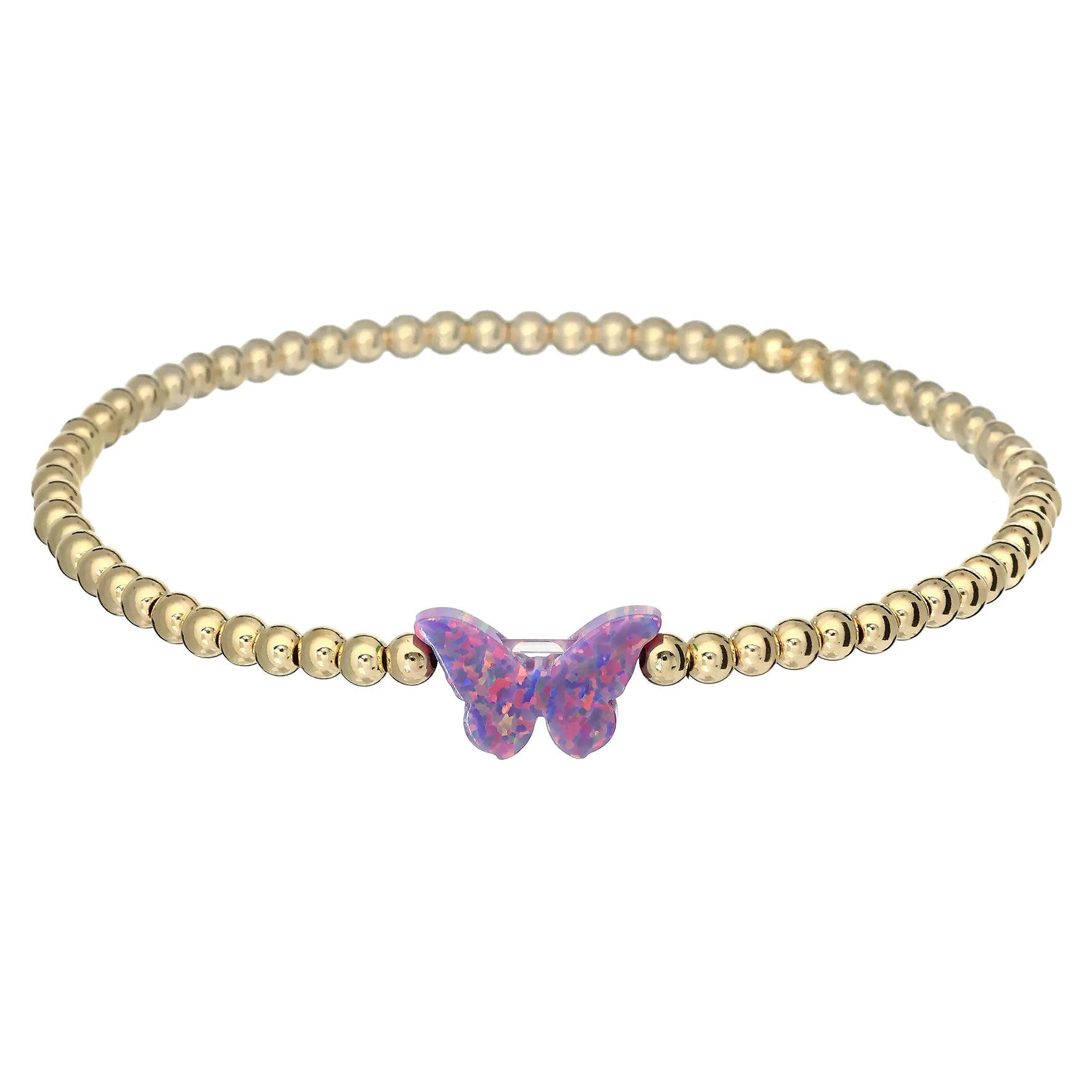 "CLASSIC OPAL BUTTERFLY" Charm and Gold Filled Ball Beaded Bracelet