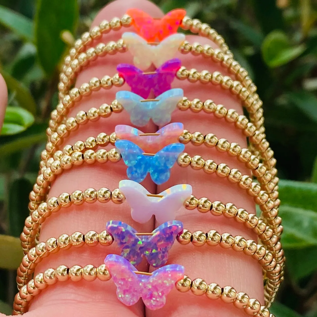 "CLASSIC OPAL BUTTERFLY" Charm and Gold Filled Ball Beaded Bracelet