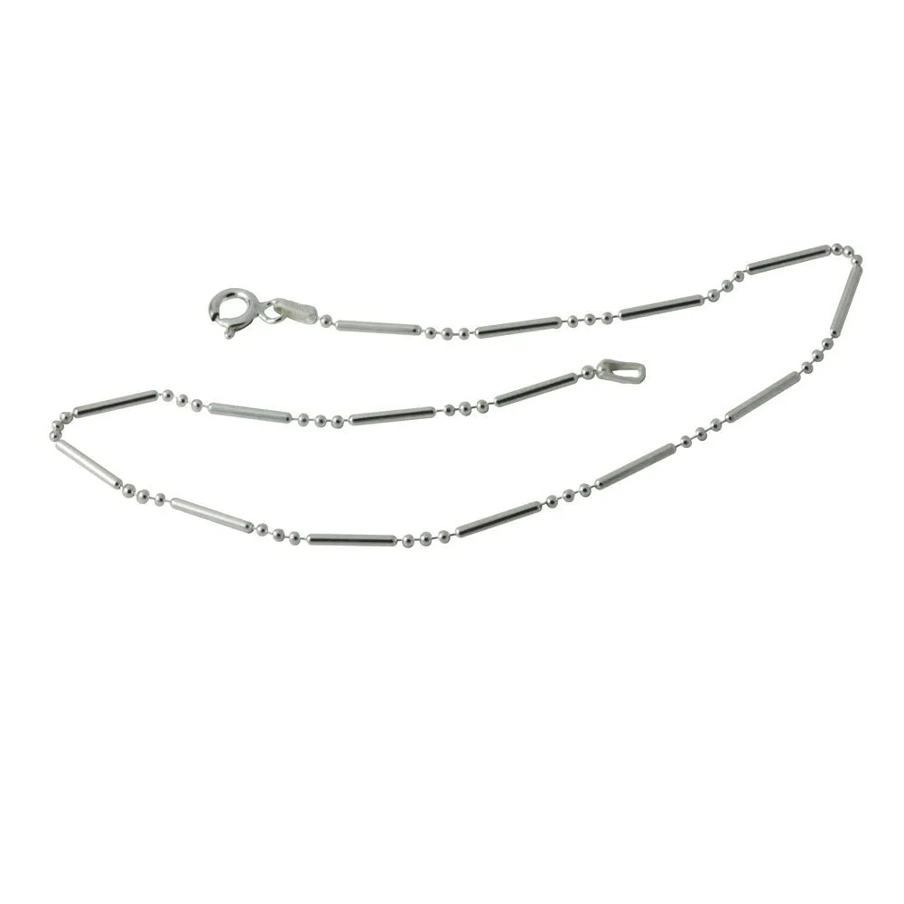 "Dotted Line" Bar Beaded Sterling Silver Necklace