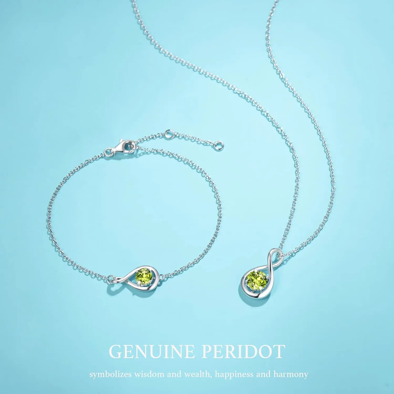 "Infinite Embrace" August Birthstone Peridot Stone Infinity Symbol Sterling Silver Pendant Necklace