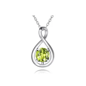 "Infinite Embrace" August Birthstone Peridot Stone Infinity Symbol Sterling Silver Pendant Necklace