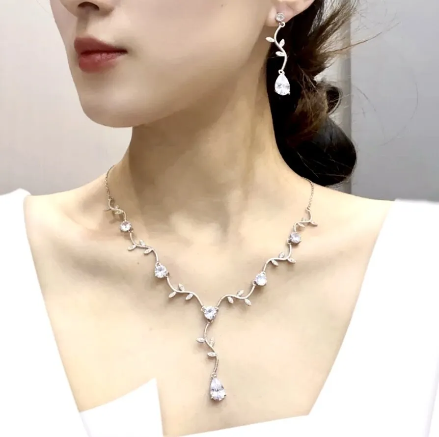 "Selycia" - CZ Vine Bridal Jewelry Set - Available in Silver, Rose Gold and Yellow Gold