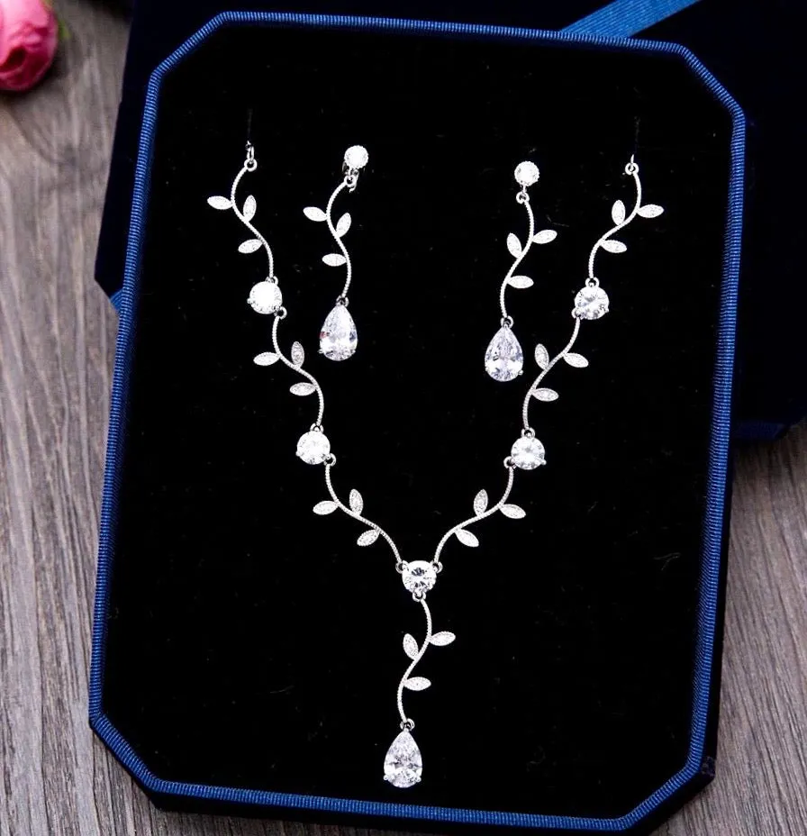 "Selycia" - CZ Vine Bridal Jewelry Set - Available in Silver, Rose Gold and Yellow Gold