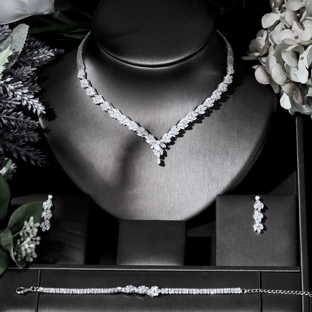 "Seychelles" - Silver Cubic Zirconia Bridal Three-Piece Jewelry Set