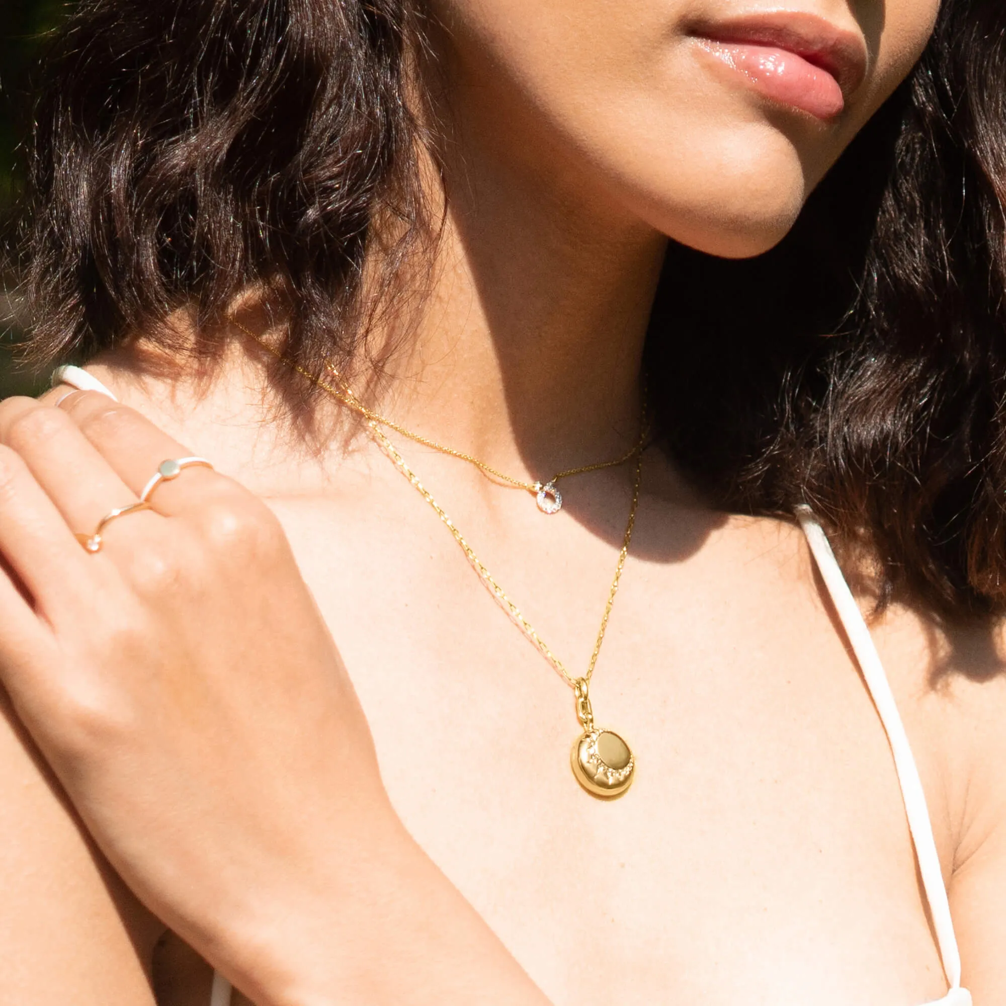 "Sun" Gold Locket Necklace with Diamonds