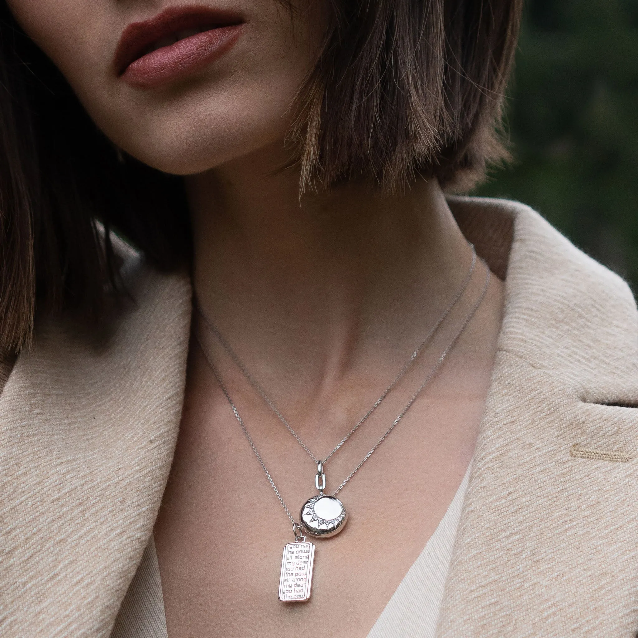 "Sun" Silver Locket Necklace with Sapphires