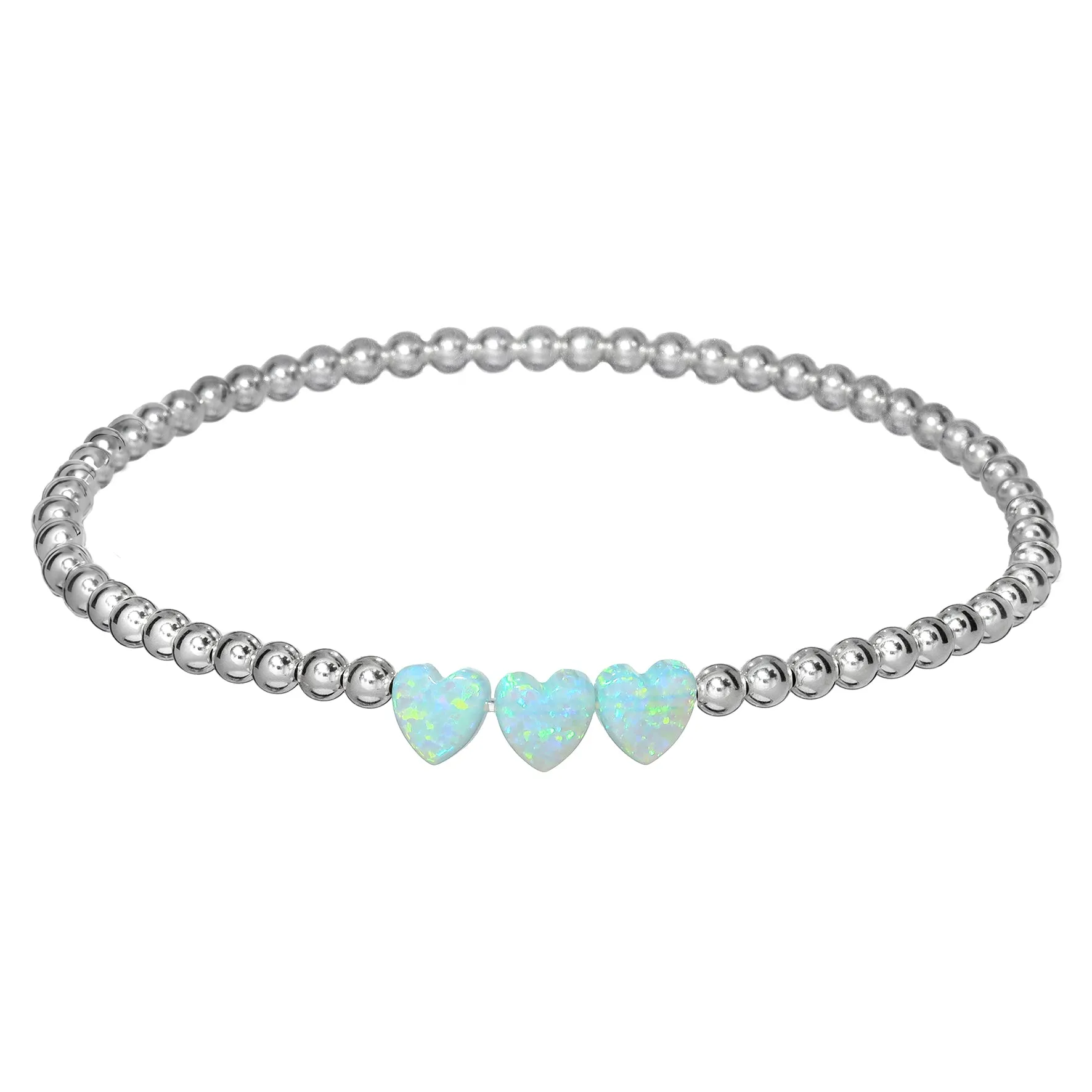 "TRIPLE OPAL HEART" Charm and Gold Filled Ball Beaded Bracelet