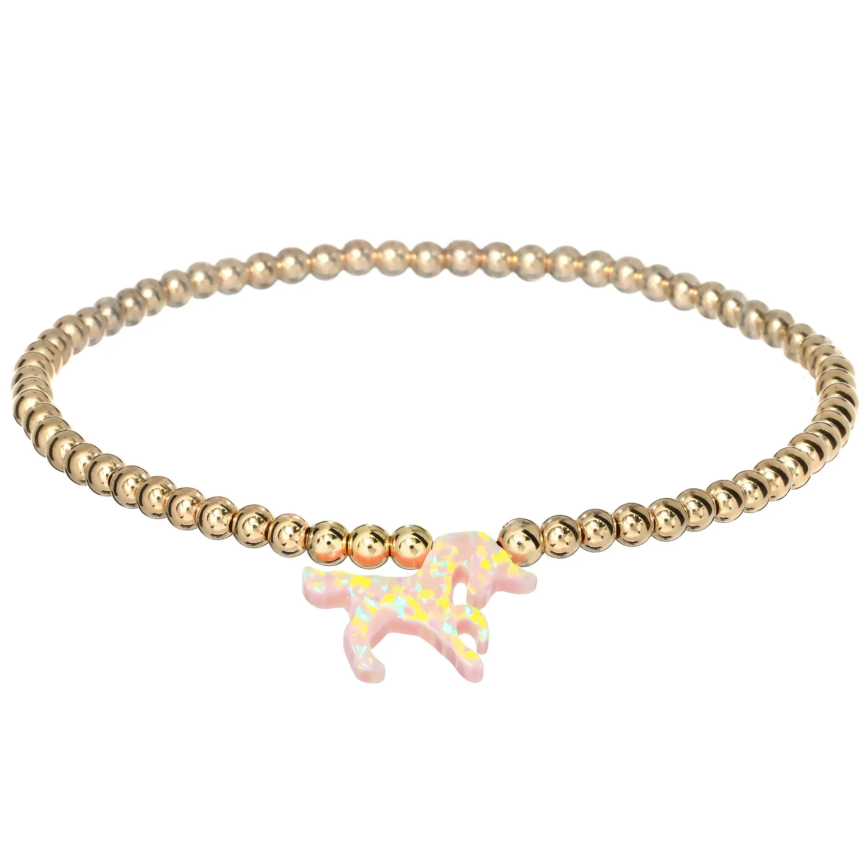 "UNICORN" Opal Charm and Gold Filled Ball Beaded Bracelet