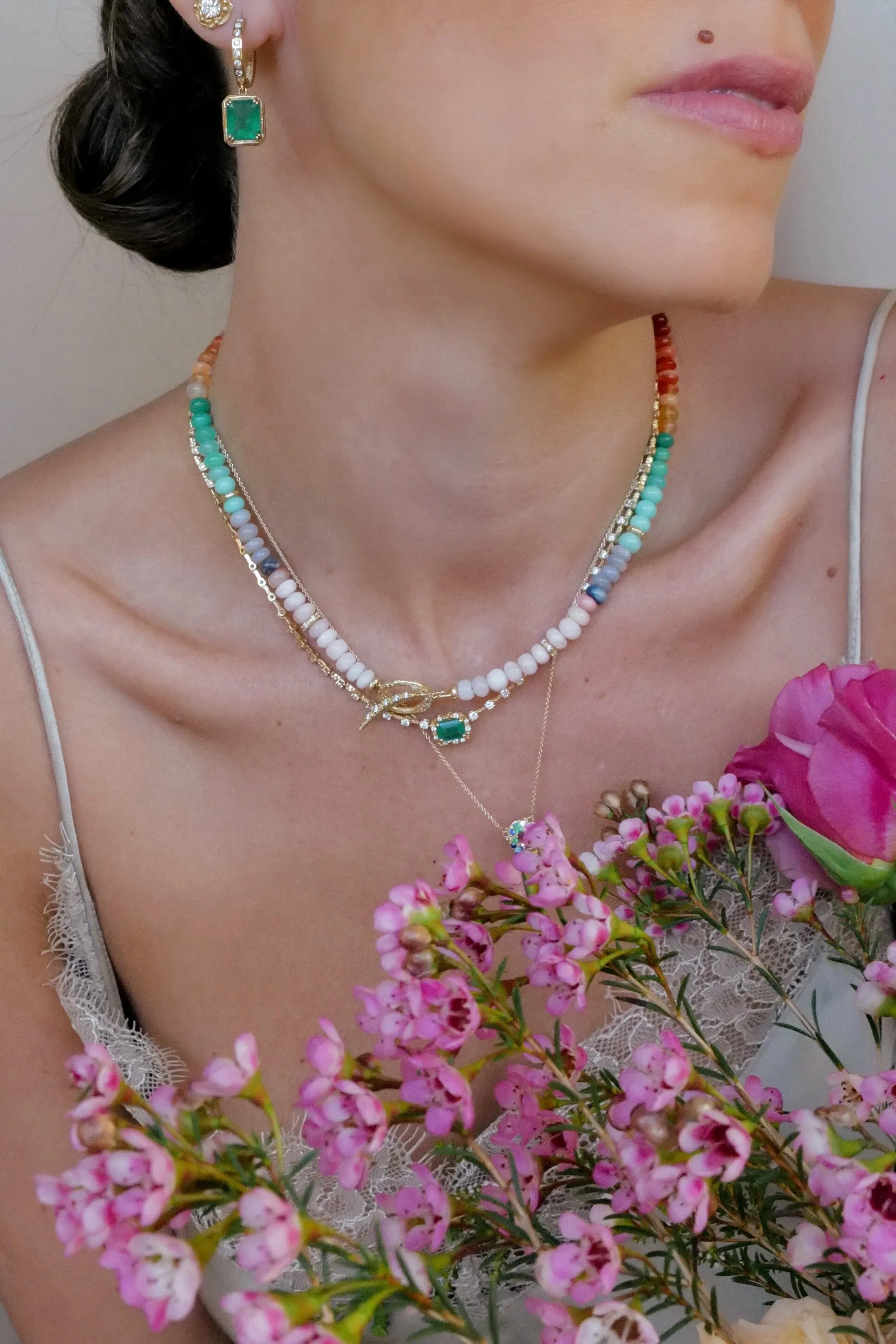 Rainbow Opal   Diamond Necklace