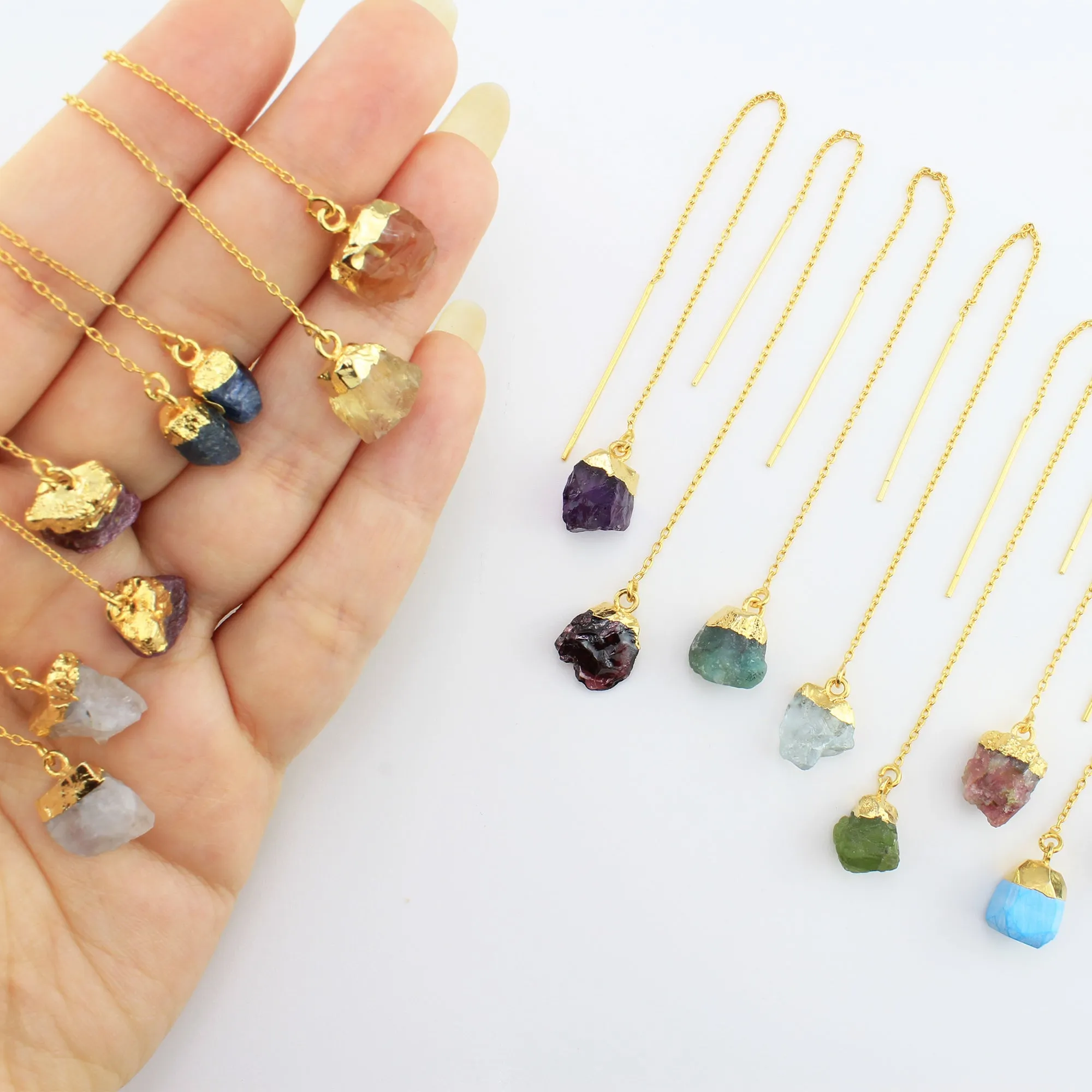 Raw Birthstone Earrings Necklace, Wholesale Price