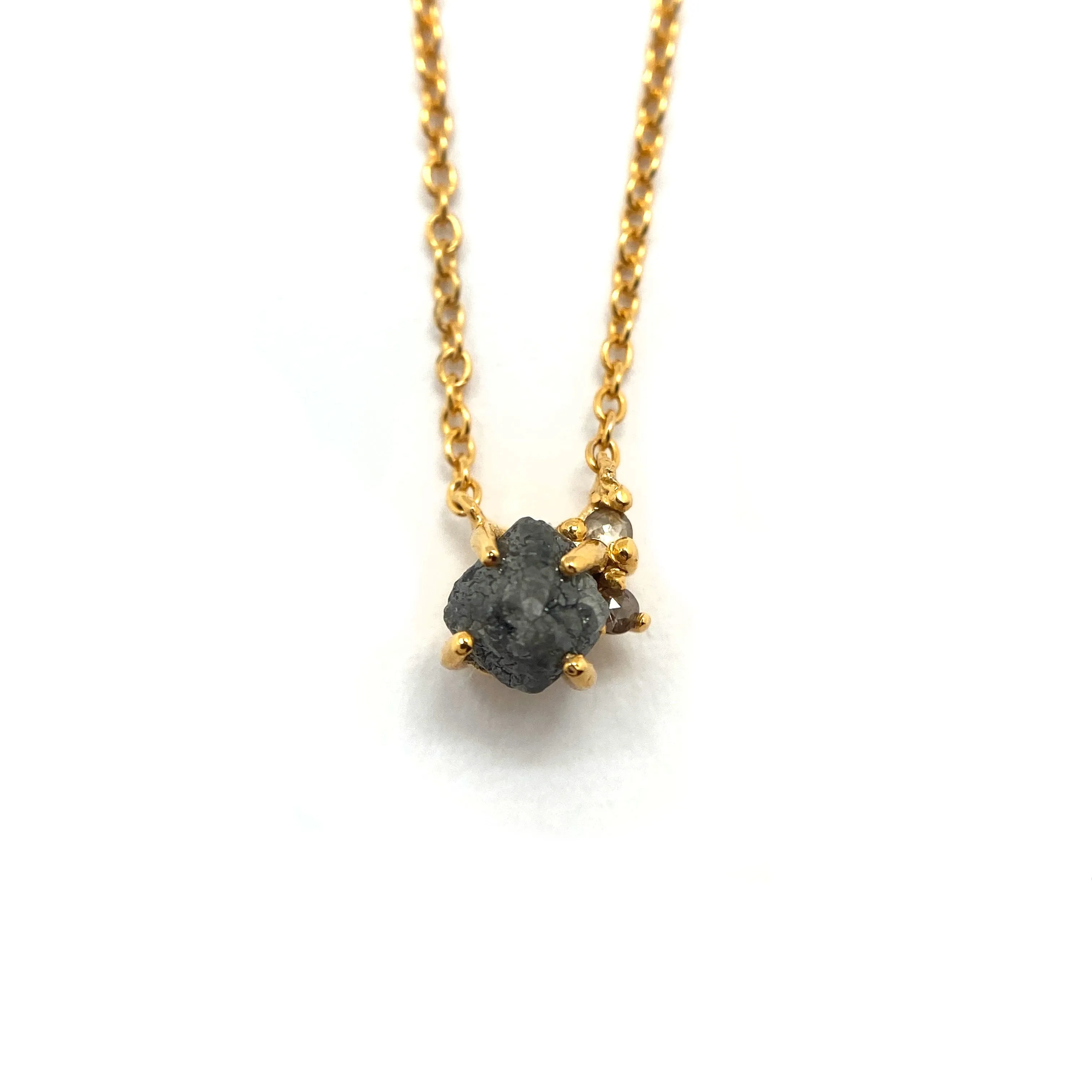 Raw Diamond and Gold Prong Necklace