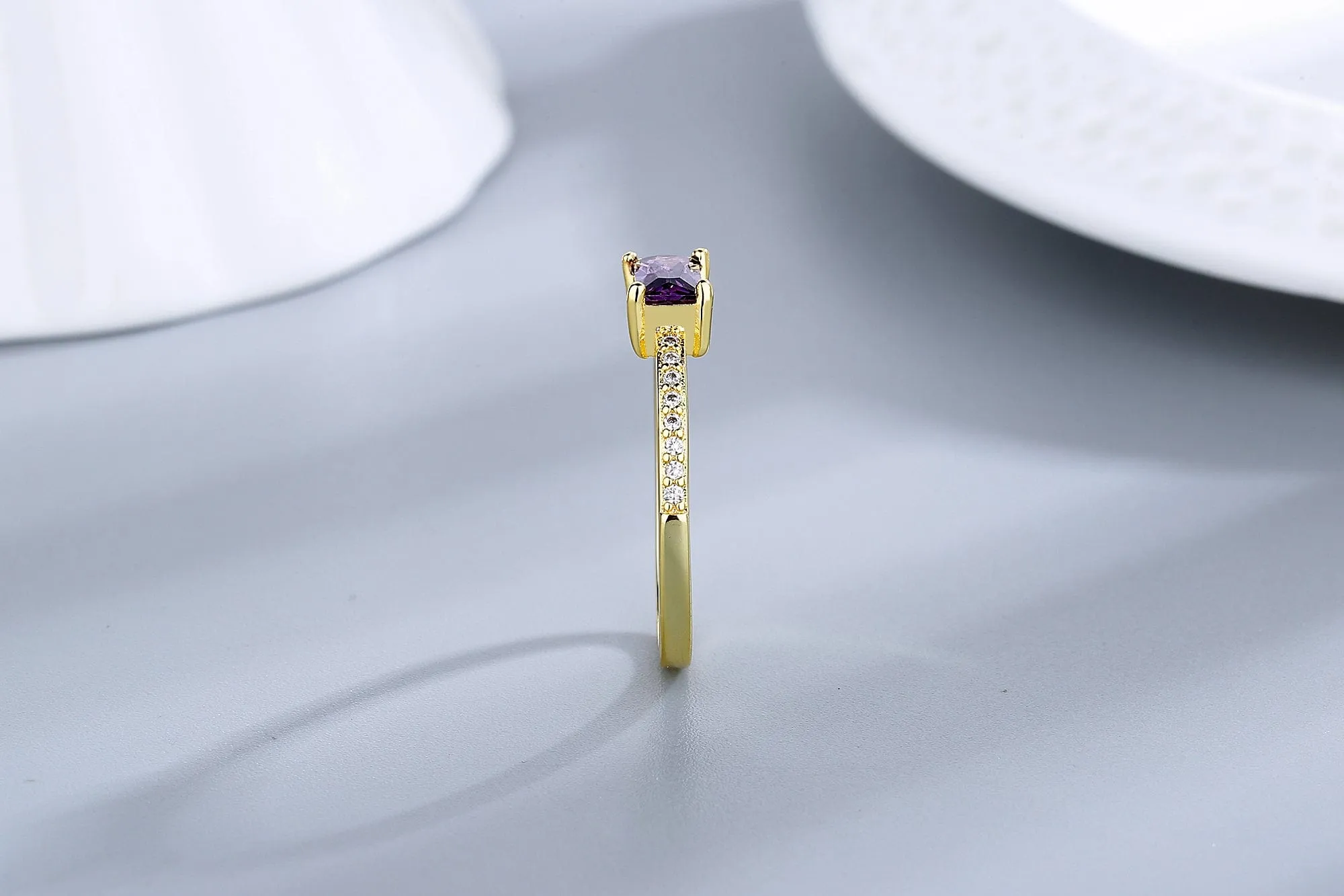 Rectangular Purple CZ Ring, Delicate and Feminine Sterling Silver