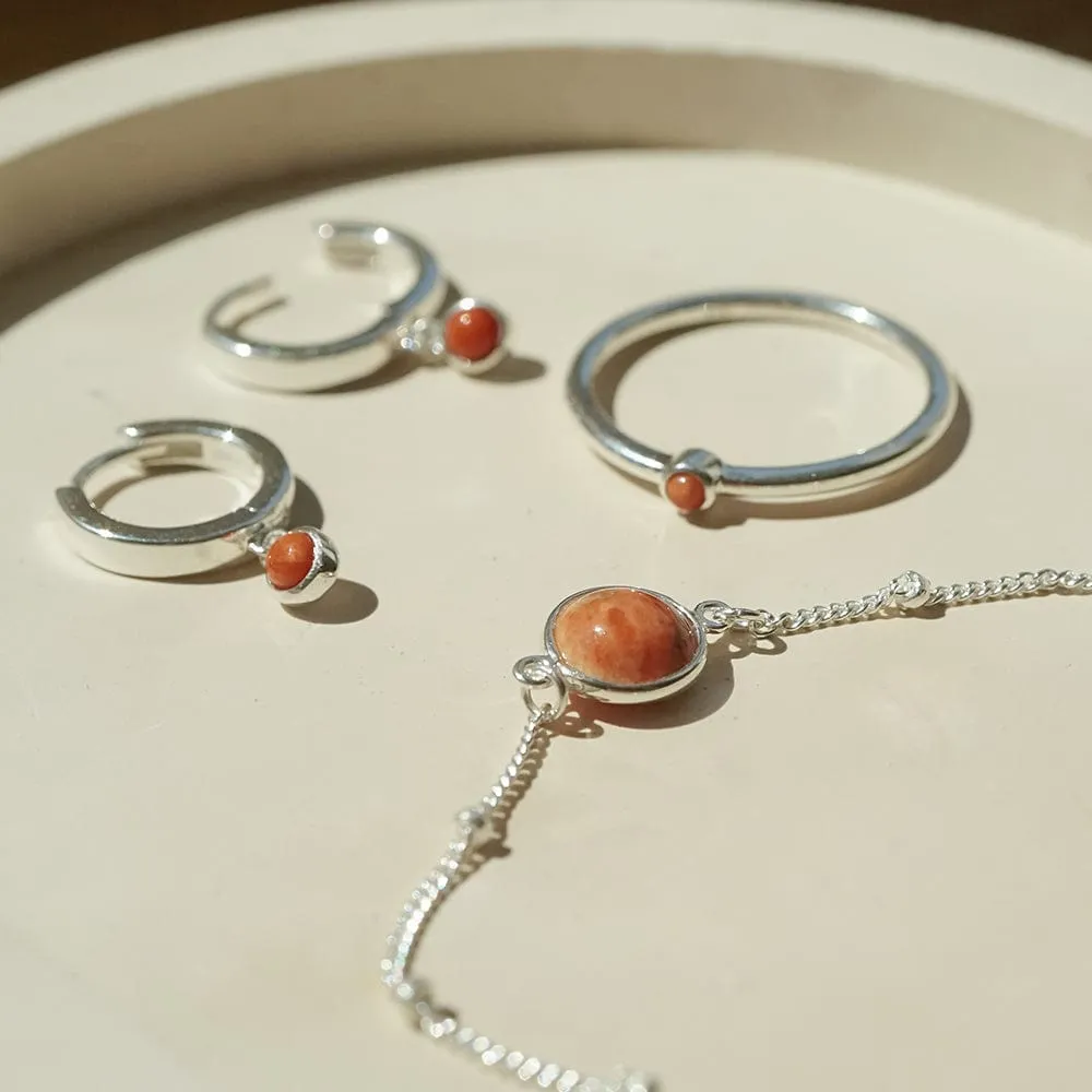 Red Coral Healing Huggie Hoop Earrings Sterling Silver