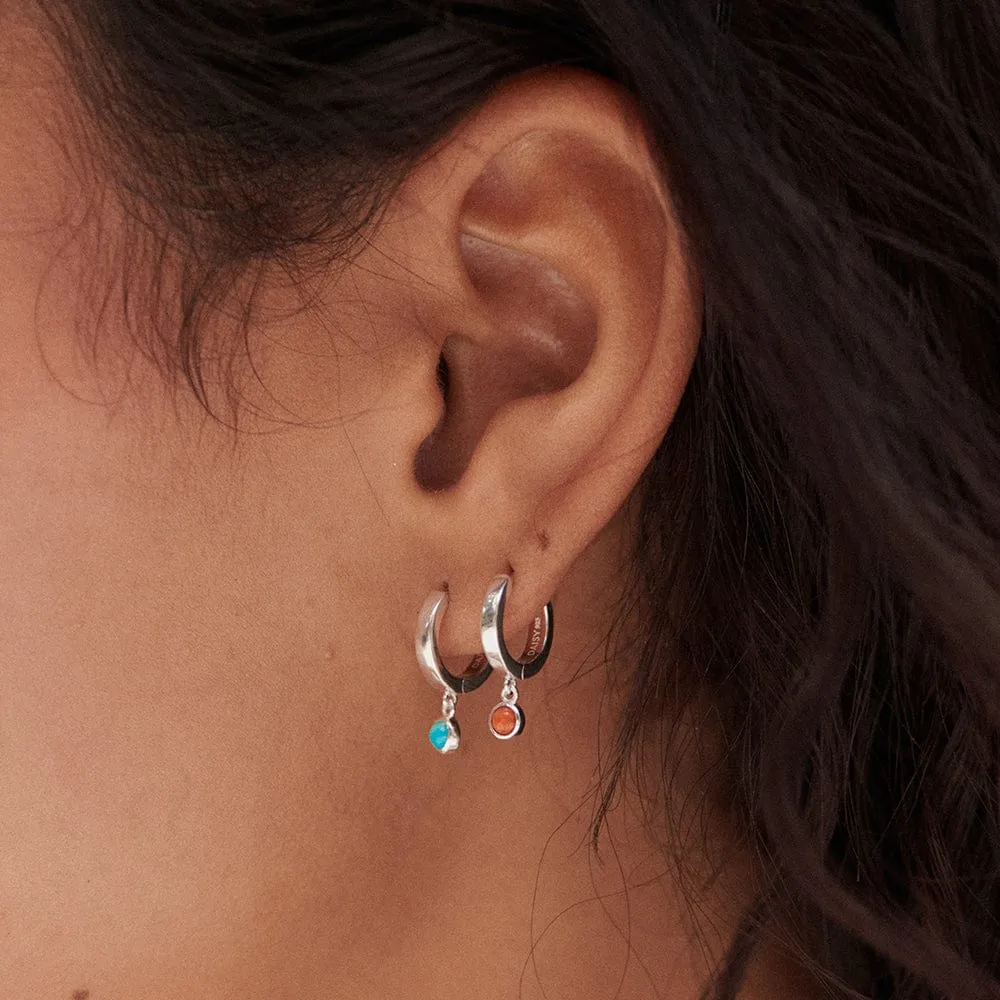 Red Coral Healing Huggie Hoop Earrings Sterling Silver