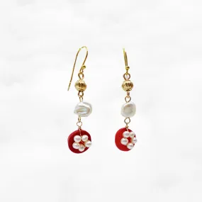 Red Coral Plum Blossom Earrings Gold