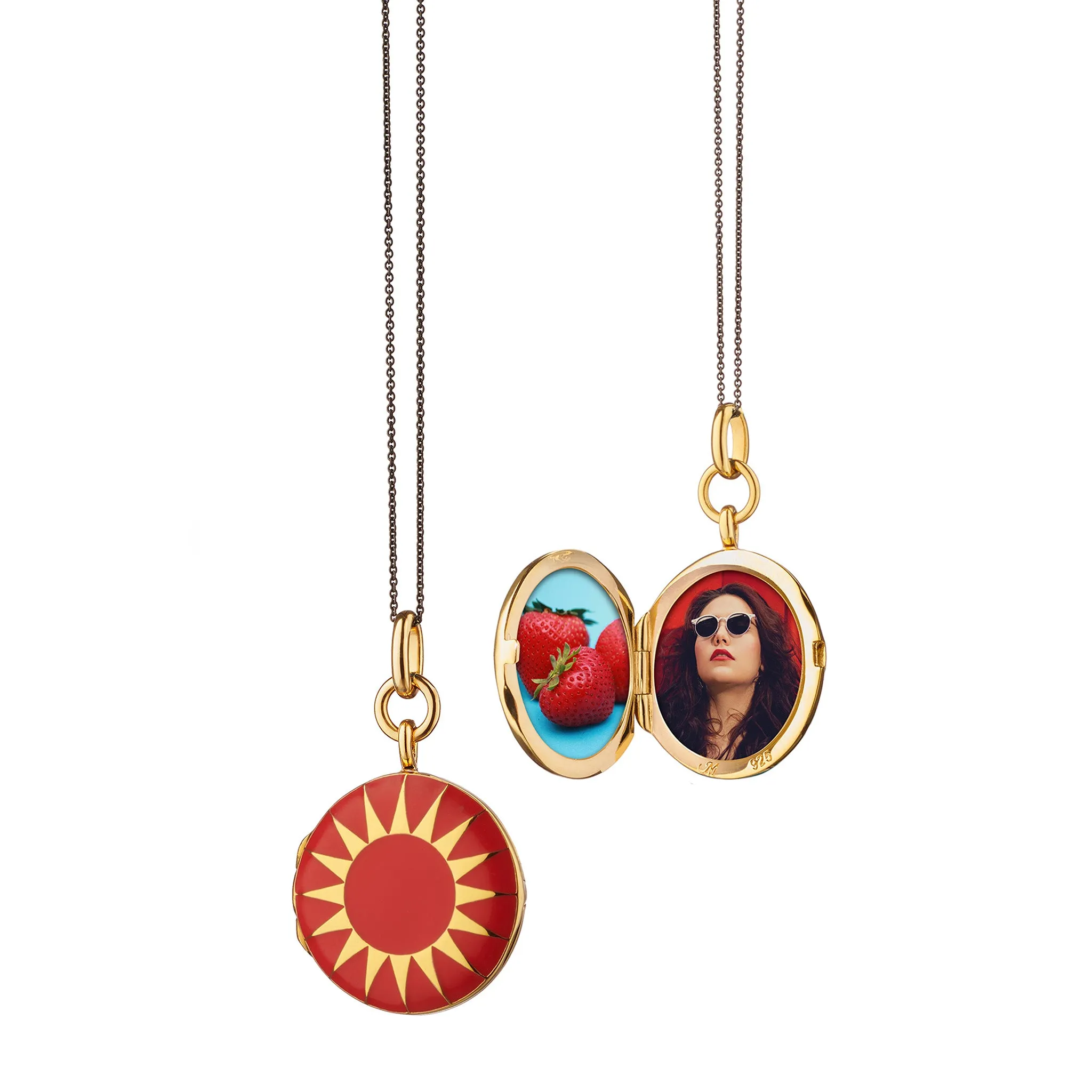 Red Enamel Vermeil Round Locket