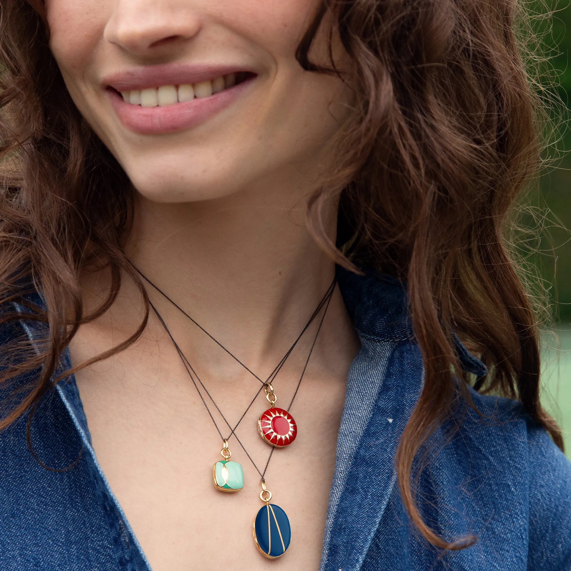 Red Enamel Vermeil Round Locket