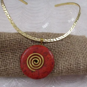 Red Gemstone Pendant on Gold Neck Wire