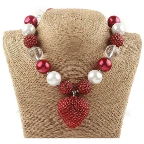 Red Heart Bubblegum Necklace w/ Bracelet