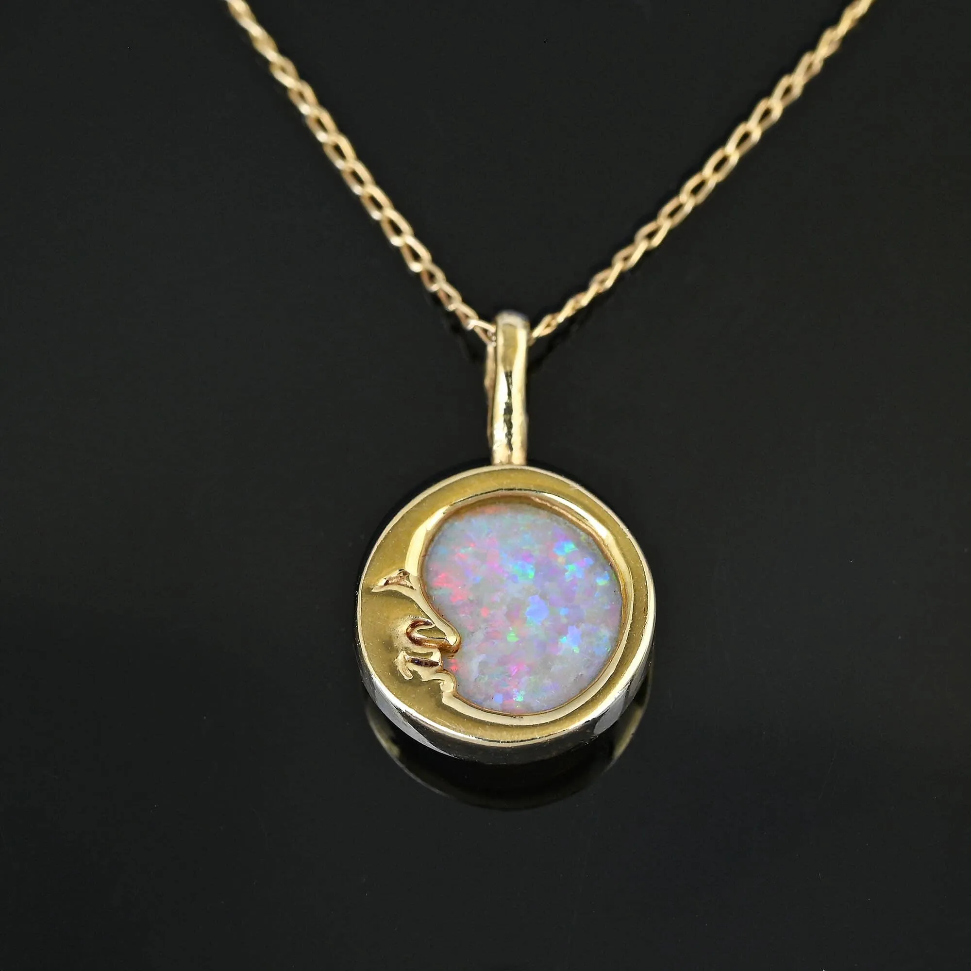 Reversible 14K Gold Man in the Moon Opal Necklace