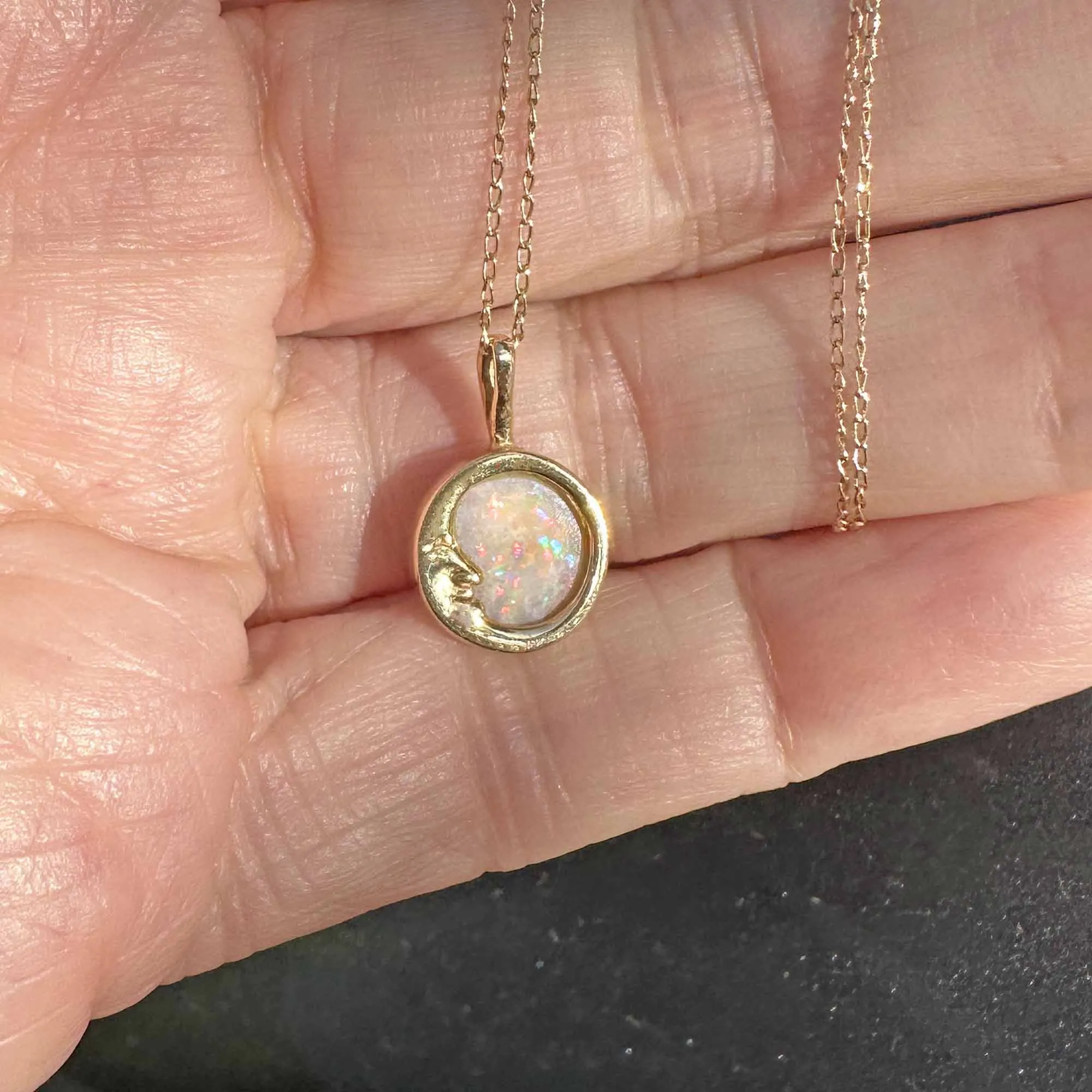 Reversible 14K Gold Man in the Moon Opal Necklace