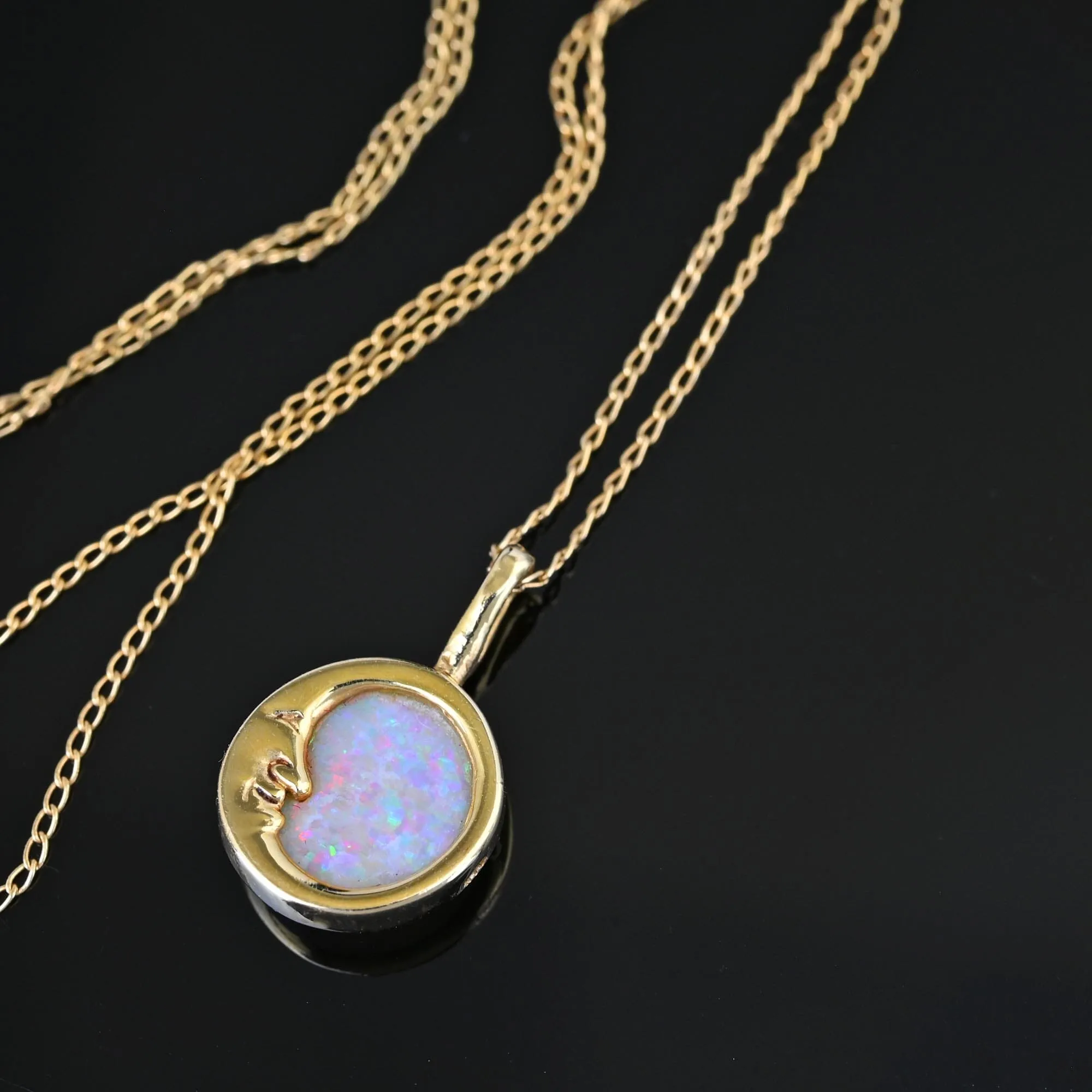 Reversible 14K Gold Man in the Moon Opal Necklace