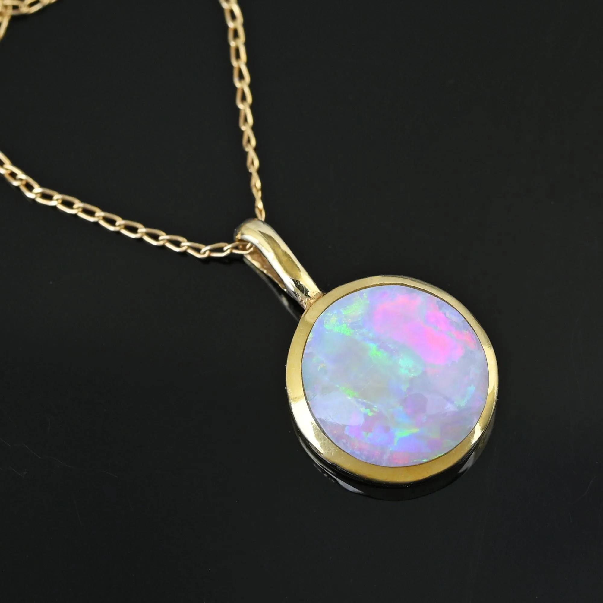 Reversible 14K Gold Man in the Moon Opal Necklace