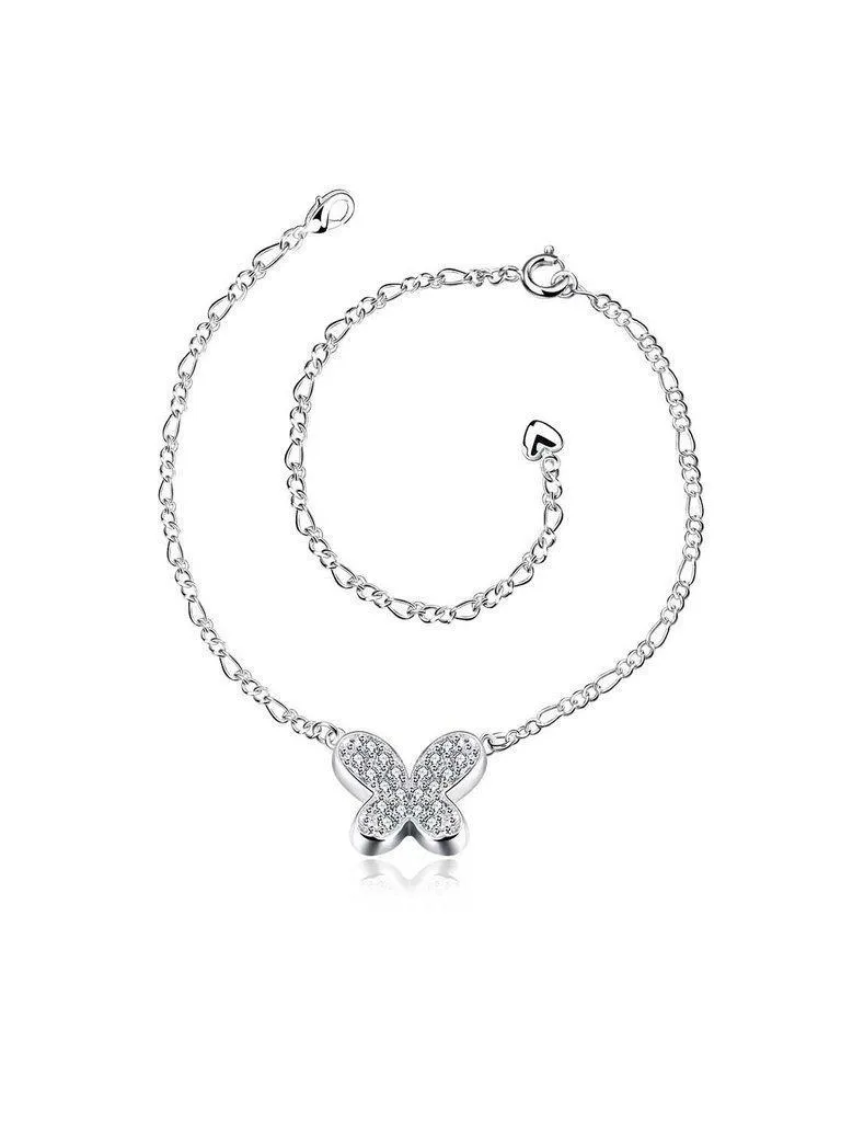 Rhinestone Butterfly Design Link Anklet