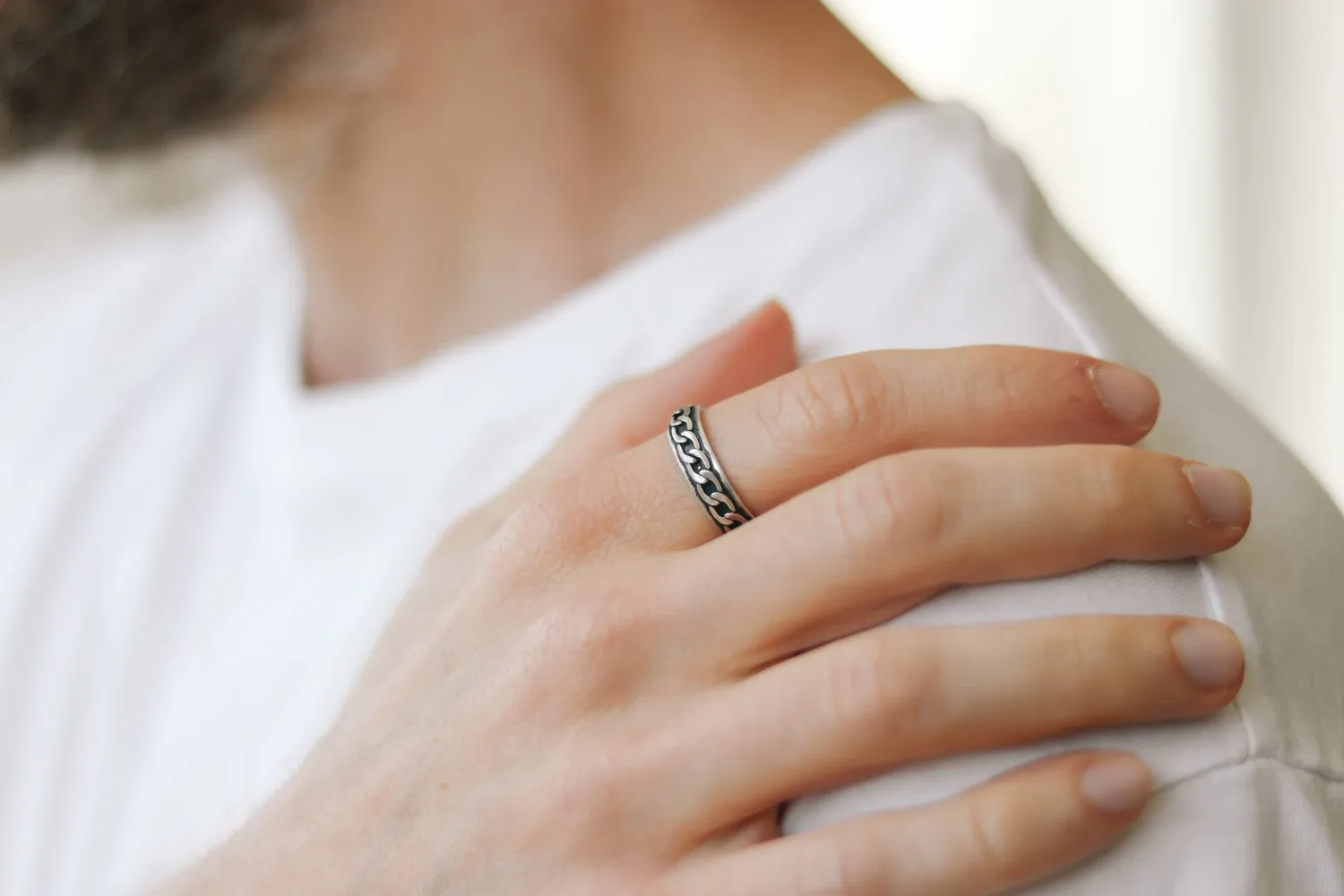 Ring for men, cuban chain style ring, silver men's ring, boyfriend gift for him, adjustable ring, minimalist mens jewelry, stacking ring man