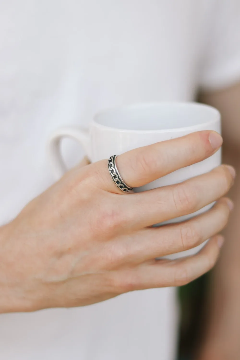 Ring for men, cuban chain style ring, silver men's ring, boyfriend gift for him, adjustable ring, minimalist mens jewelry, stacking ring man