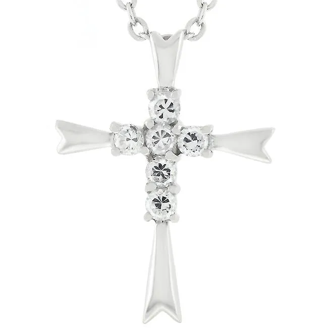 Riva Cluster Cubic Zirconia Sterling Silver Cross Pendant | .925 Sterling Silver