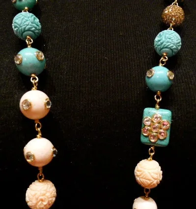 Roni Blanshay Turquoise and Coral Bead Necklace