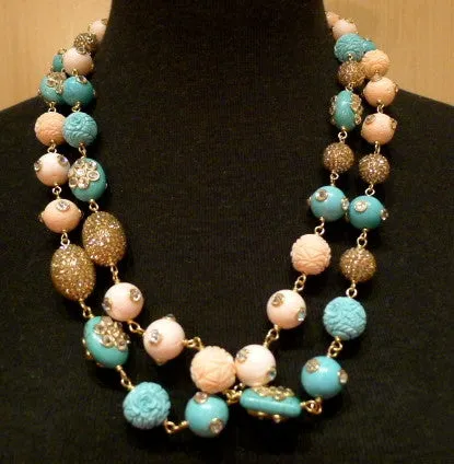 Roni Blanshay Turquoise and Coral Bead Necklace