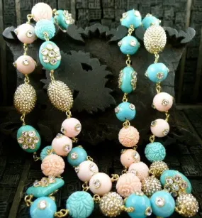 Roni Blanshay Turquoise and Coral Bead Necklace