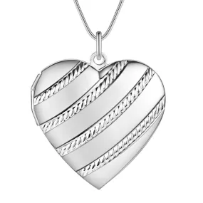 Rope Motif Sterling Silver Heart Locket Necklace for Woman