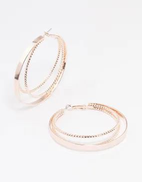 Rose Gold Triple Texture Hoop Earrings