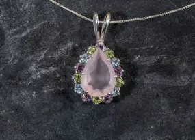 Rose Quartz Necklace - Large Topaz Pendant - Pink Teardrop Necklace