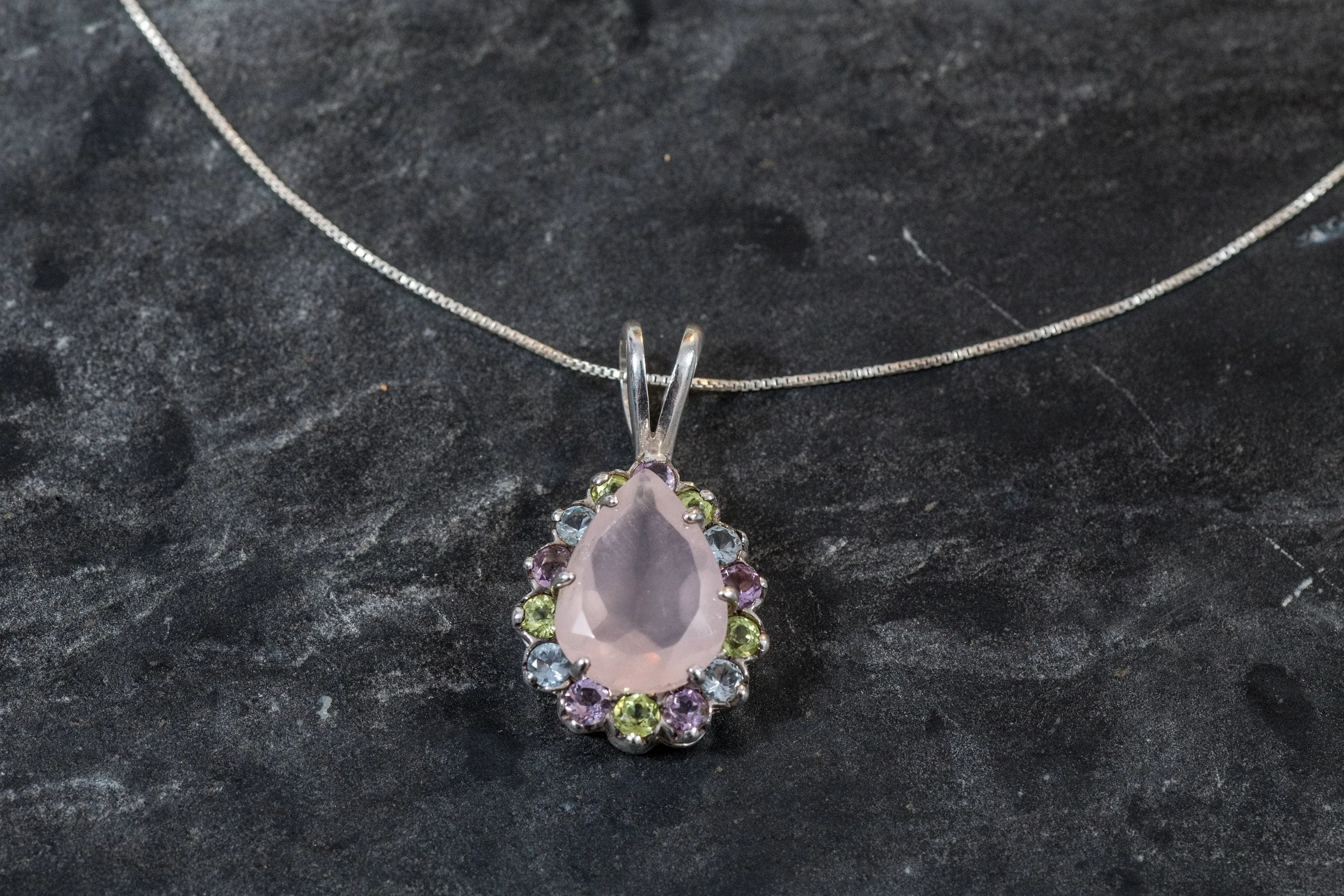 Rose Quartz Necklace - Large Topaz Pendant - Pink Teardrop Necklace