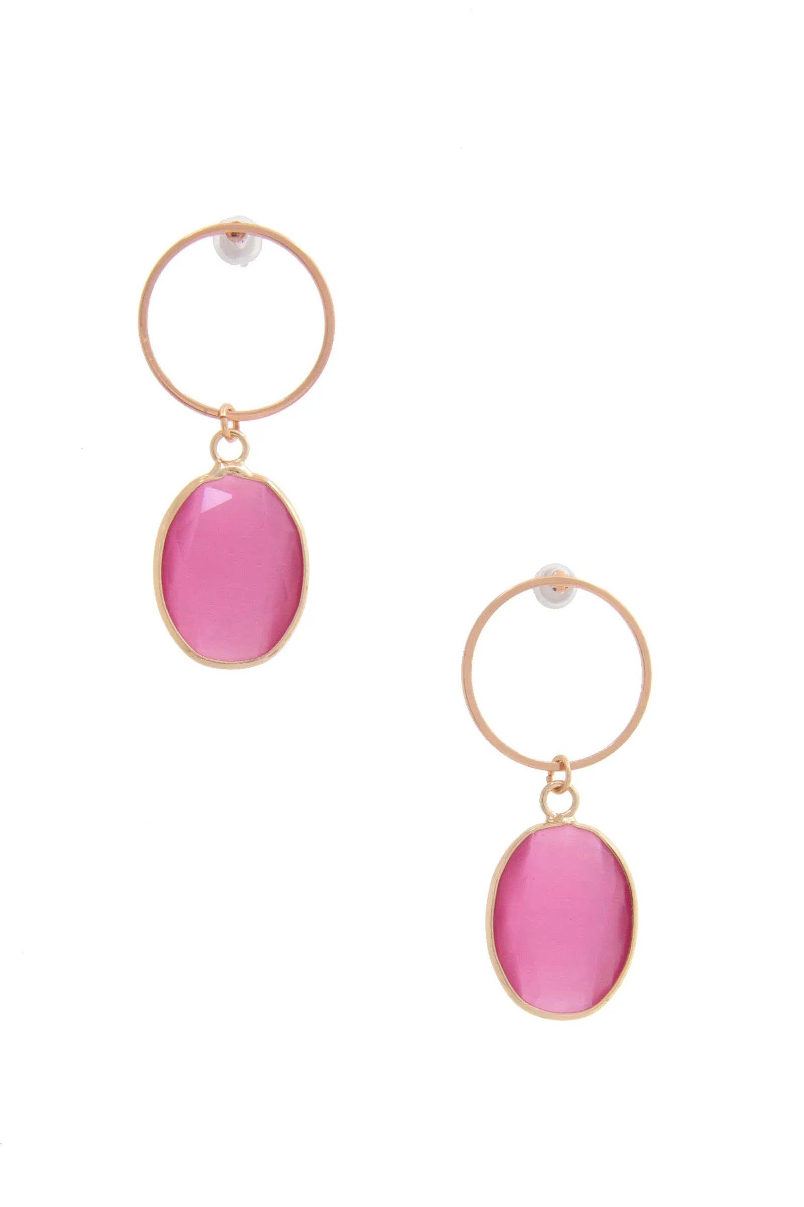 Round Metal Oval Gem Dangle Earring