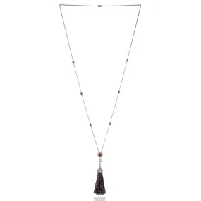 Round Pink Tourmaline Faceted Ice Diamond Beads Tassel Matinee Necklace In Rose Gold Wedding Gift