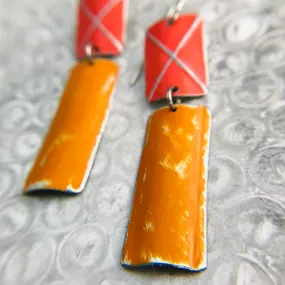 Rustic Deep Coral & Persimmon Zero Waste Tin Earrings