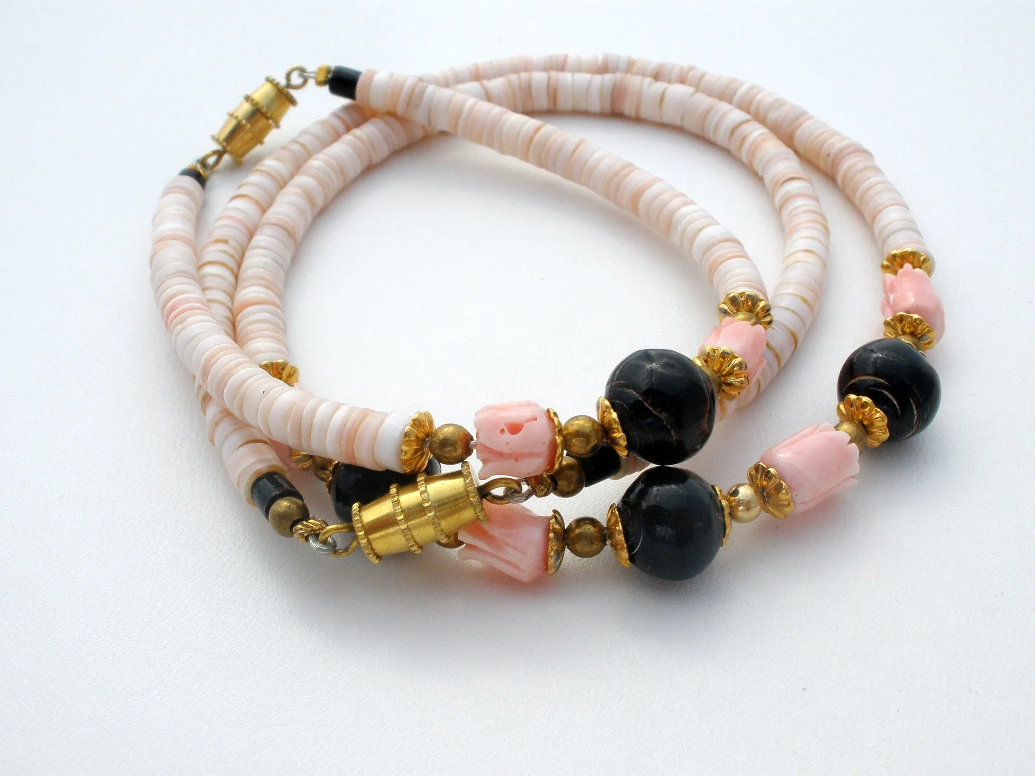 SeaShell Necklace Bracelet with Coral Pikake Flowers