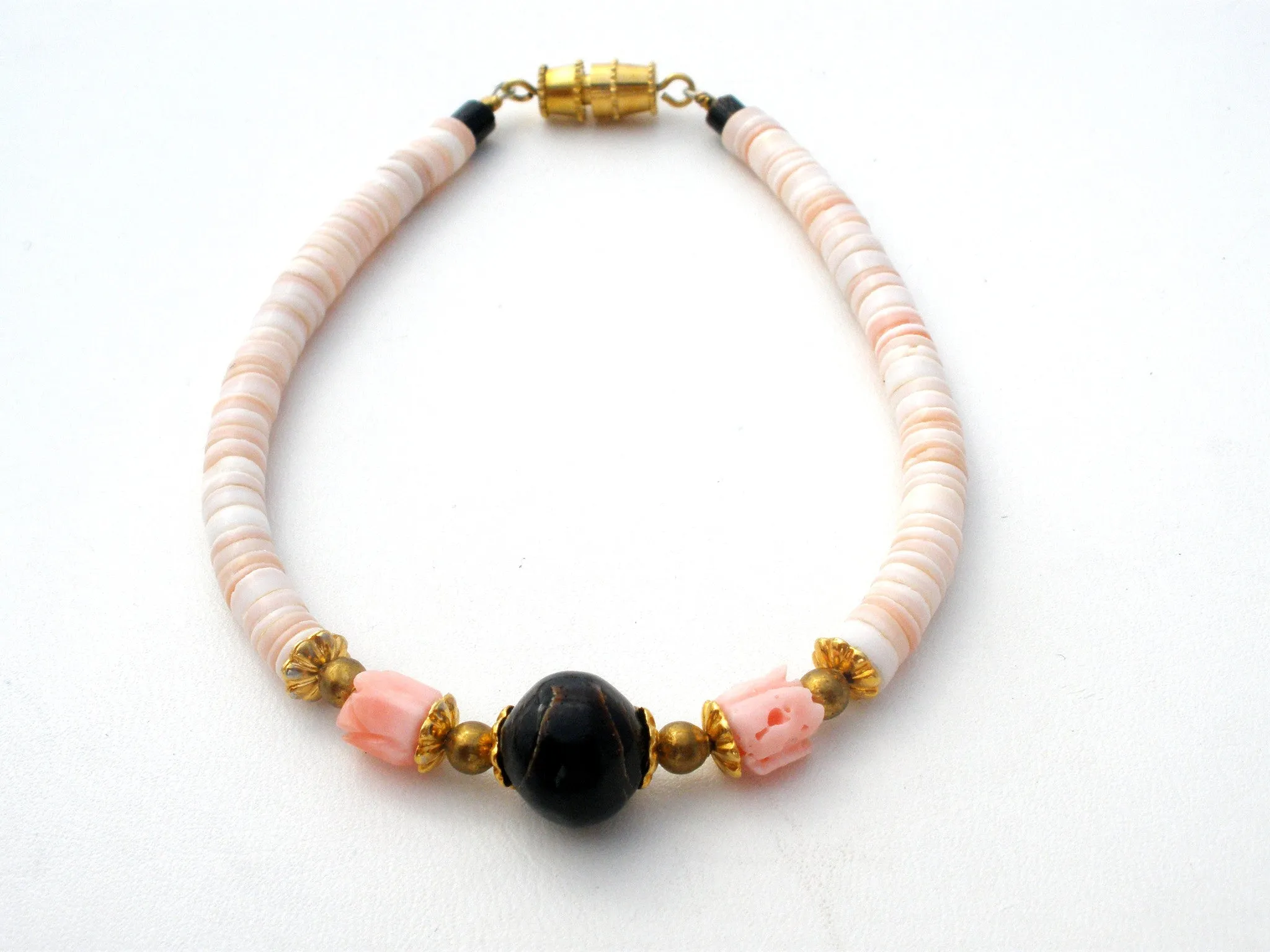 SeaShell Necklace Bracelet with Coral Pikake Flowers